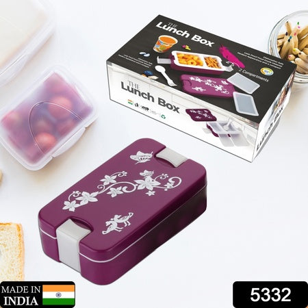 5332 Airtight Lunch Box 2 Compartment Lunch Box Leak Proof Food Grade Material Lunch Box Modern Appearance  Compact Lunch Box With Spoon Wukusy