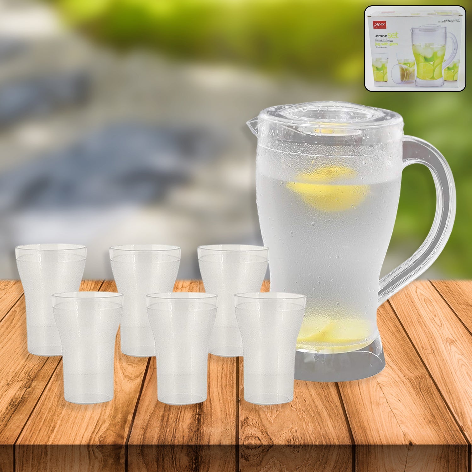 Apex Unbreakable Lemon Jug Set With 6 Glasses  1200ml Jug + 300ml Glasses Approx Wukusy