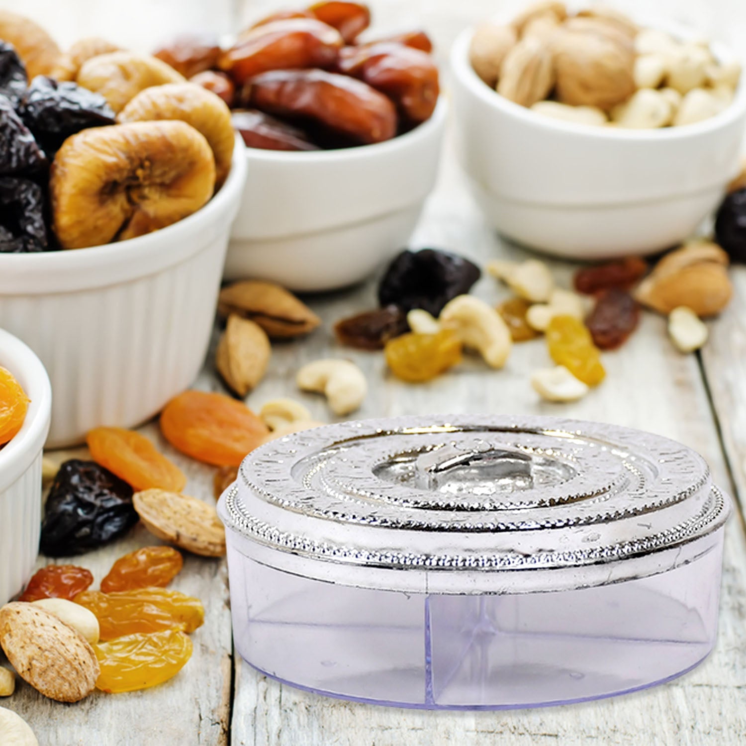 5268 Round Smiley Multi Purpose 4 Compartment Box For Home  Kitchen Use Wukusy