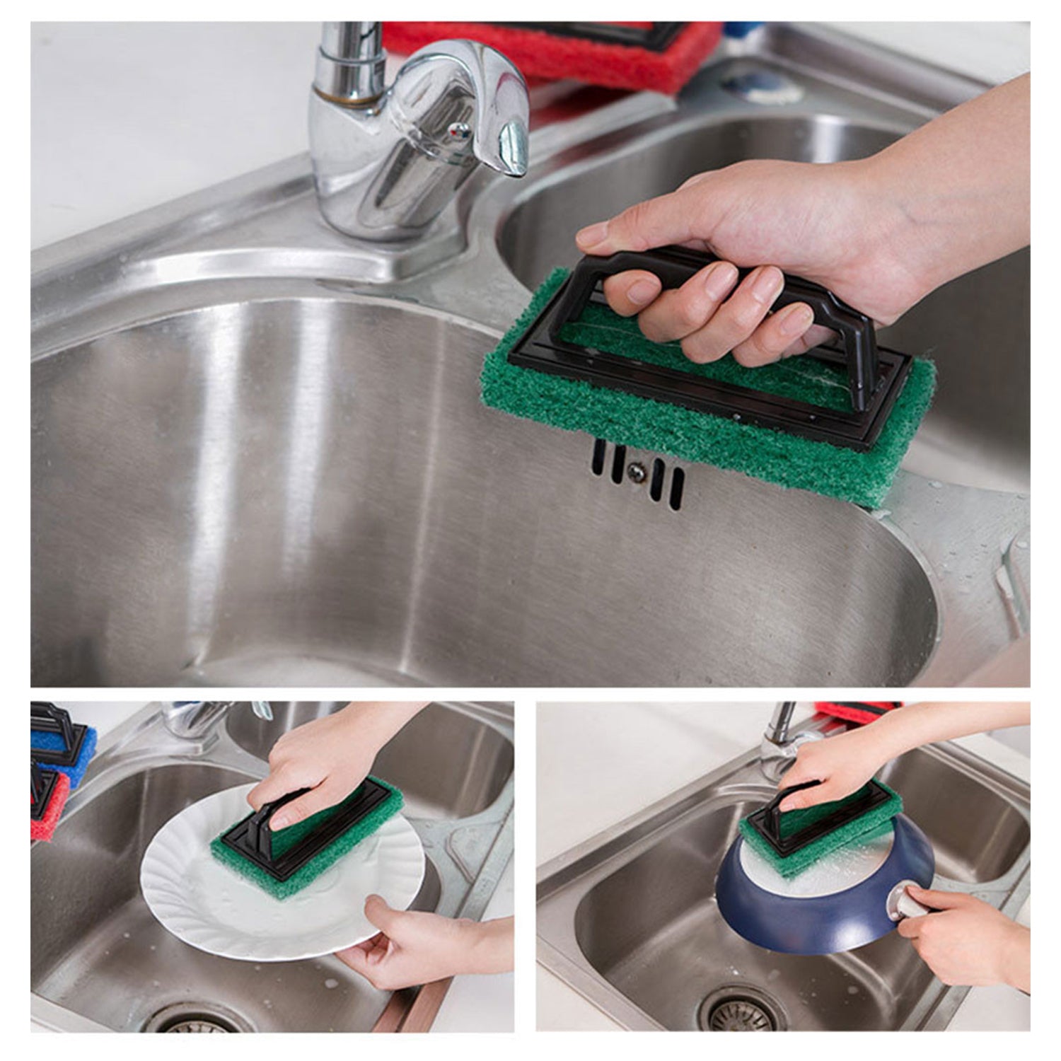 0222 Handle Scrubber Brush Widely Used By All Types Of Peoples For Washing Utensils And Stuffs In All Kinds Of Bathroom And Kitchen Places Etc. Wukusy