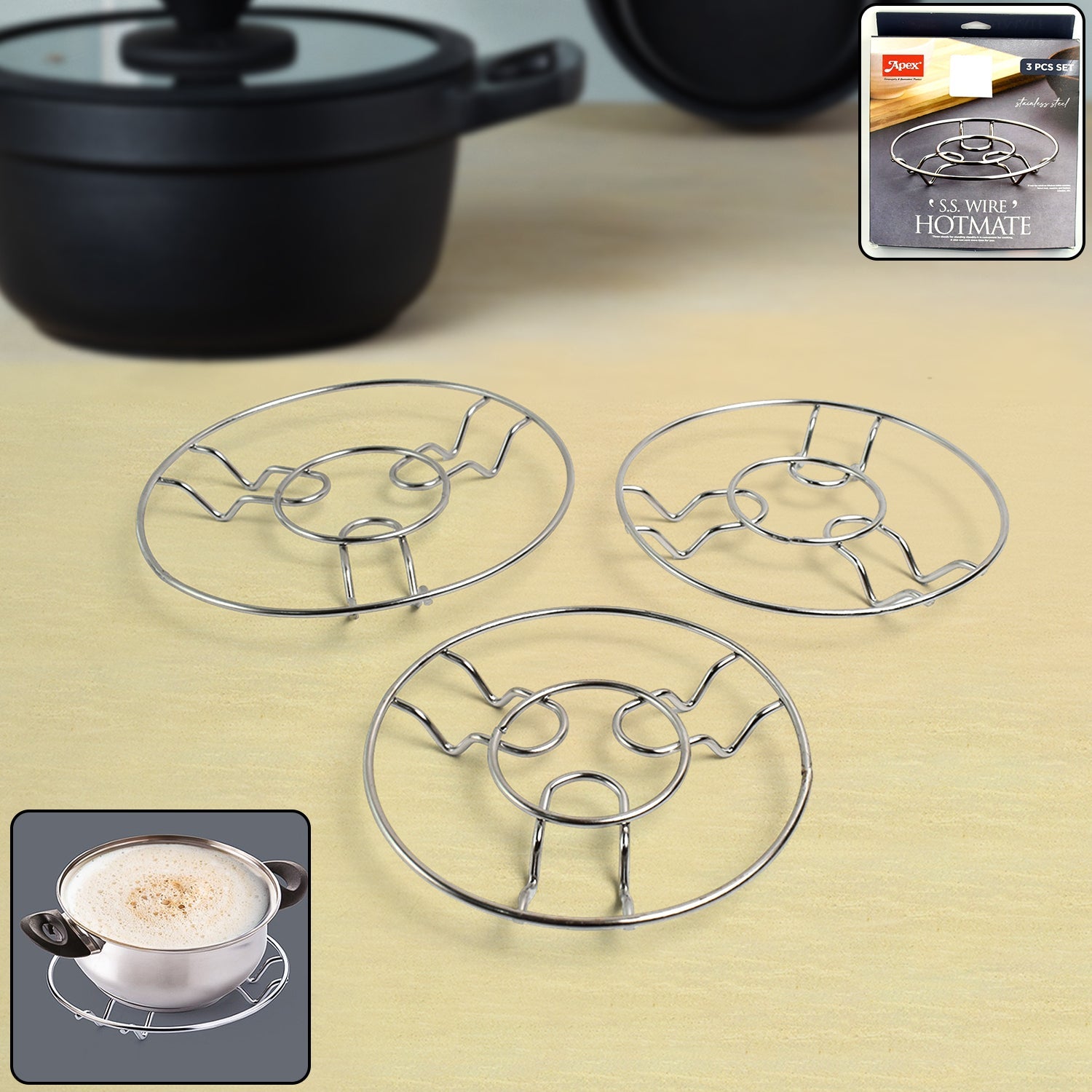 Apex Stainless Steel Wire Hotmate Trivet Stand Set Of 3 Wukusy