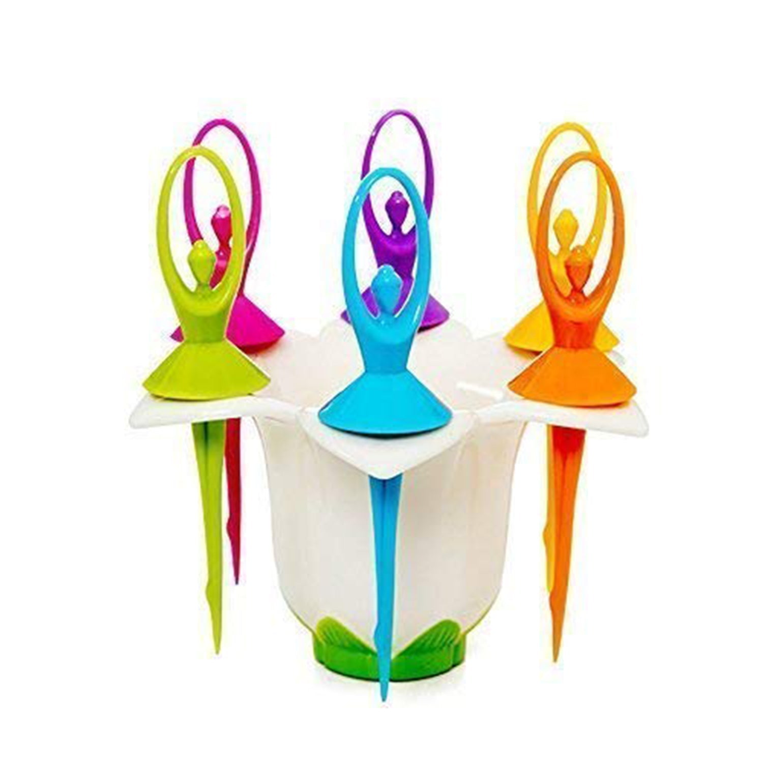 2046 Dancing Doll Fruit Fork Cutlery Set With Stand Set Of 6. Wukusy