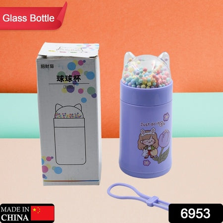 6953 Girl Glass Water Bottle For School With Kid Sparkle Strap Cat Lid Sequins Glitter Glass Cup Birthday Gift Children 350ml (Moq - 80 Pc) Wukusy