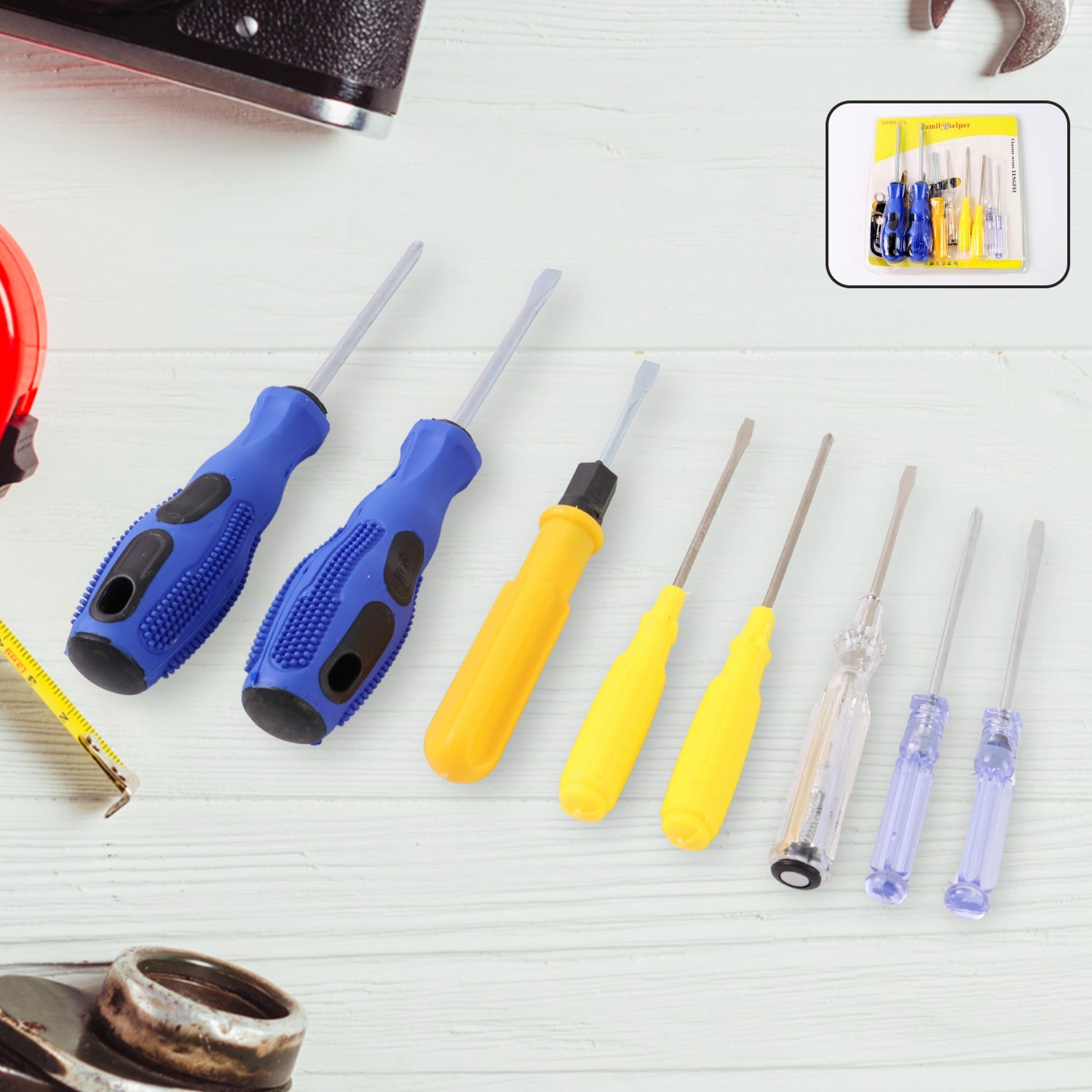 8 In 1 Hand Tool Kit Steel And Plastic Hammer Screwdriver  Tape Wukusy