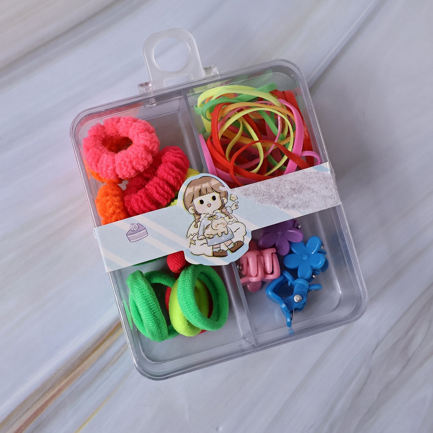 Kids Hair Bands Rubber Bands  Cute Hair Clips In Storage Box (Mix Design  1 Set) Wukusy