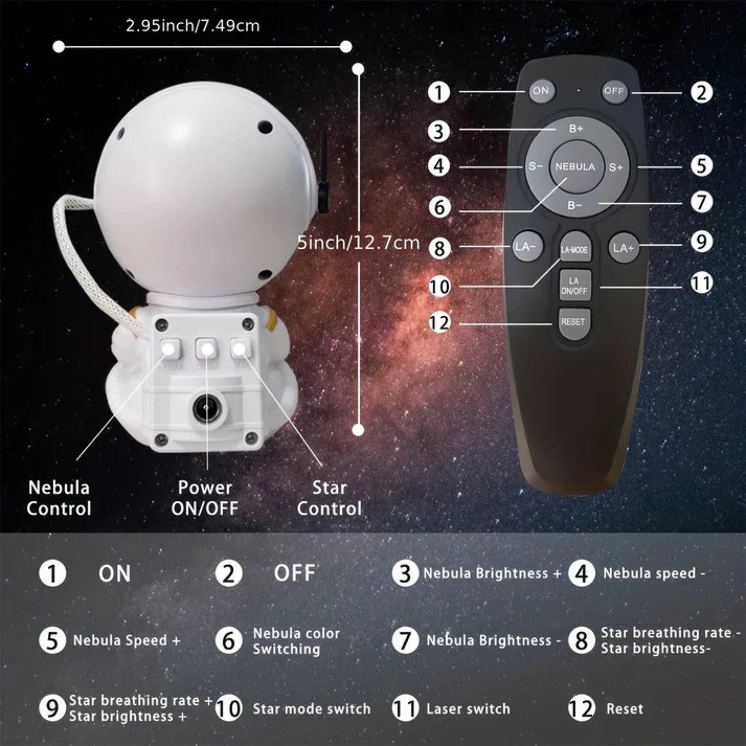 Astronaut Film Projector Night Light  360° Rotating Galaxy Star Nebula Lamp with 12 Patterns & Adjustable Brightness | Kids Bedroom, Party & Home Décor | #Astronaut projector, #galaxy projector lamp Wukusy