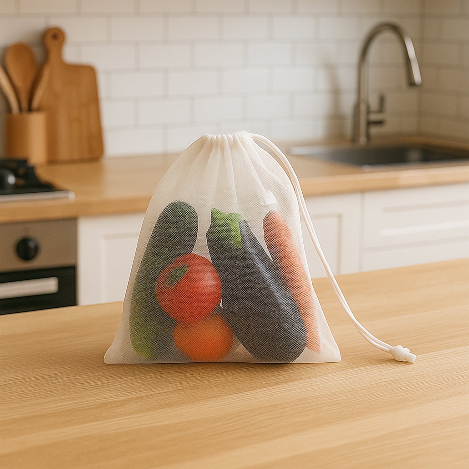 Reusable Transparent Drawstring Mesh Storage Bag (1 Pc) Wukusy
