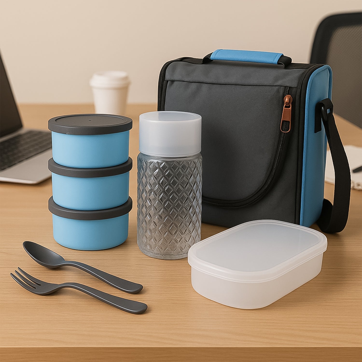 5106 All In One Lunch Box With Fabric Bag For Office  School Use Wukusy