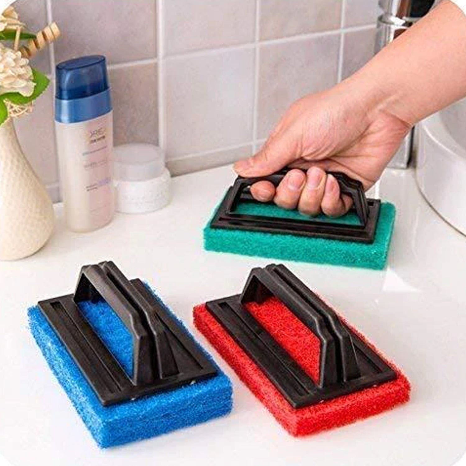 0222 Handle Scrubber Brush Widely Used By All Types Of Peoples For Washing Utensils And Stuffs In All Kinds Of Bathroom And Kitchen Places Etc. Wukusy