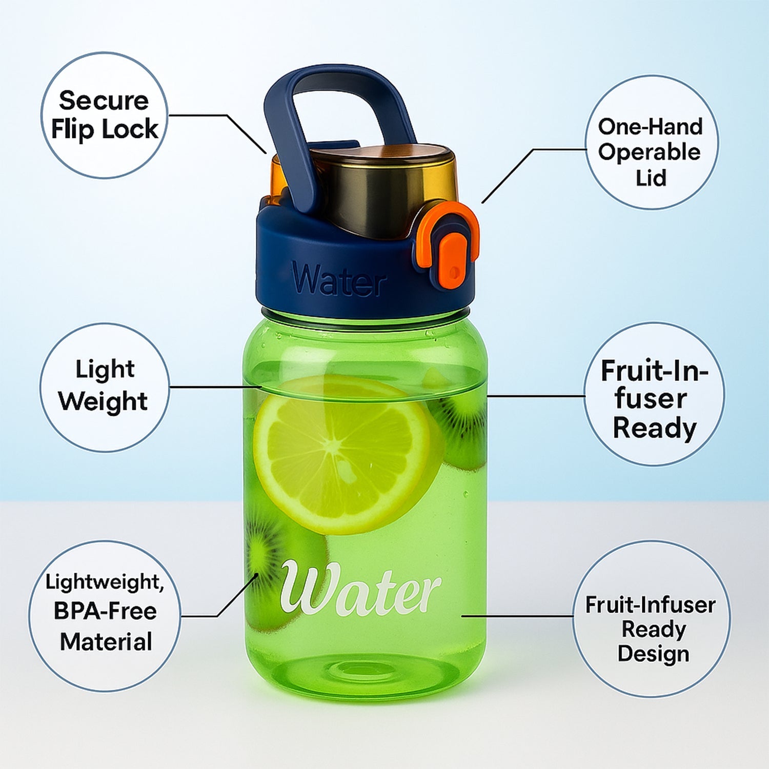 Green Leak-proof Portable Fruit Infuser Water Bottle Approx 600ml (1 Pc) Wukusy