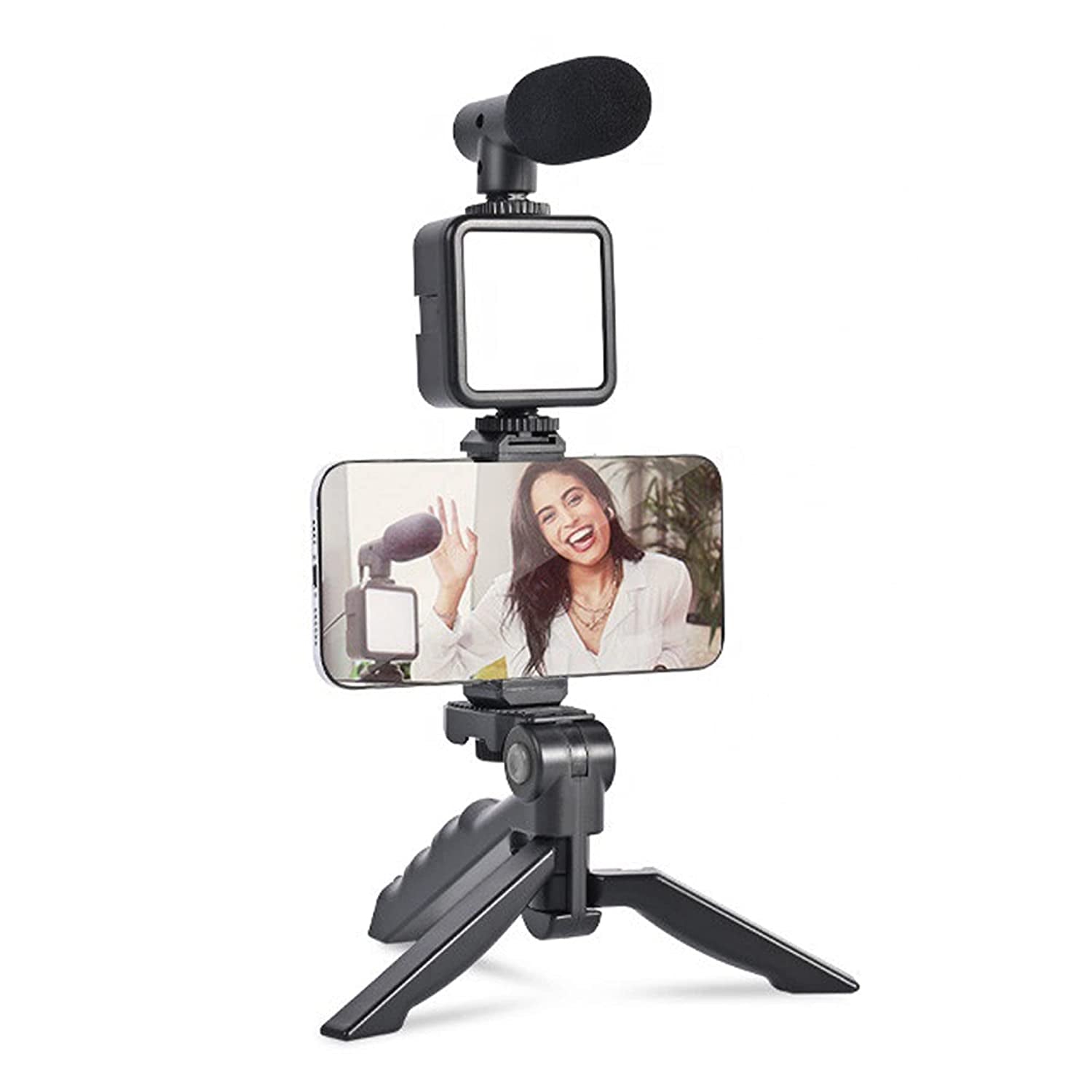6054 Vlogging Kit For Video Making With Mic Mini Tripod Stand Led Light  Phone Holder Clip For Making Videos Wukusy