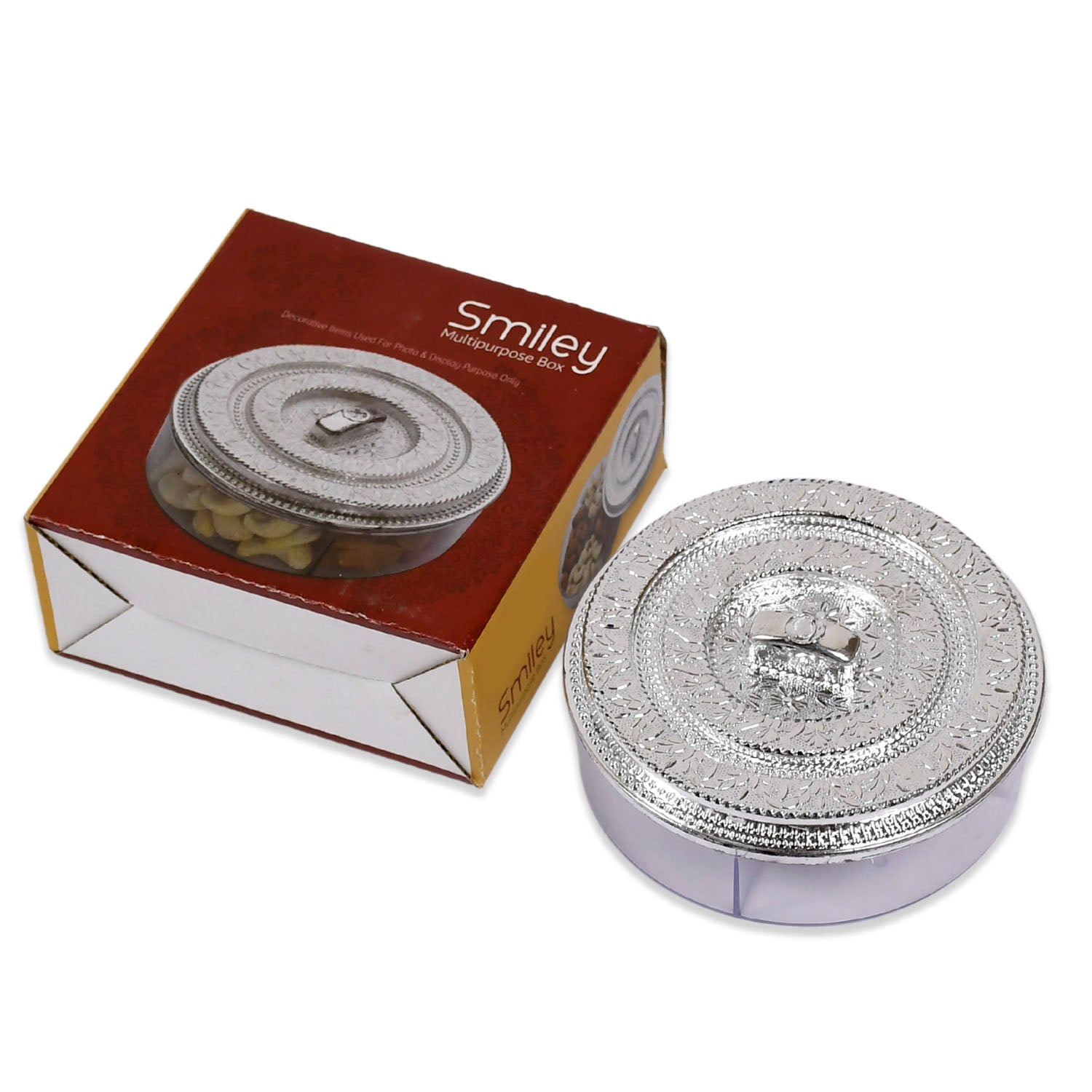 5268 Round Smiley Multi Purpose 4 Compartment Box For Home  Kitchen Use Wukusy