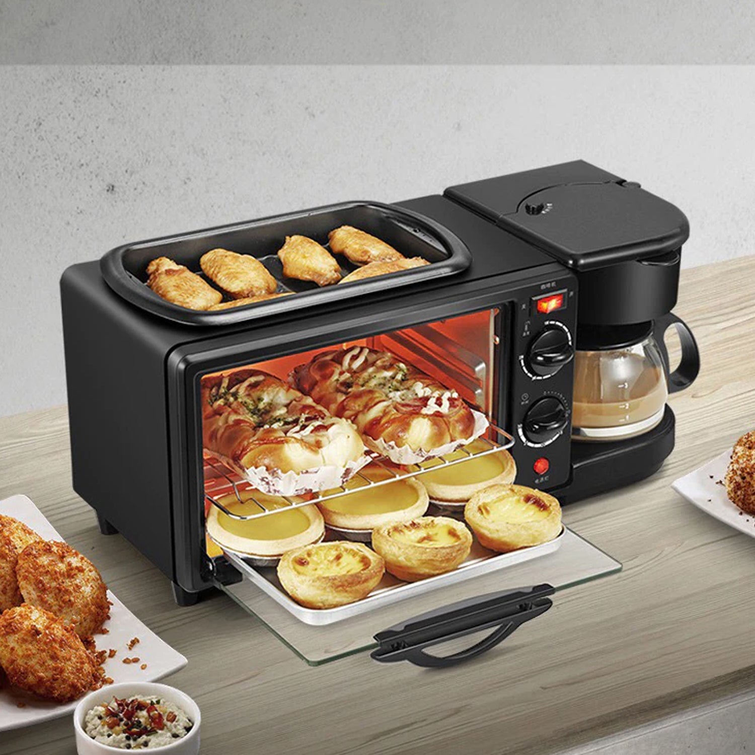 2788 3 In 1 Breakfast Maker Portable Toaster Oven Grill Pan  Coffee Maker Full Breakfast Ready At One Go Wukusy
