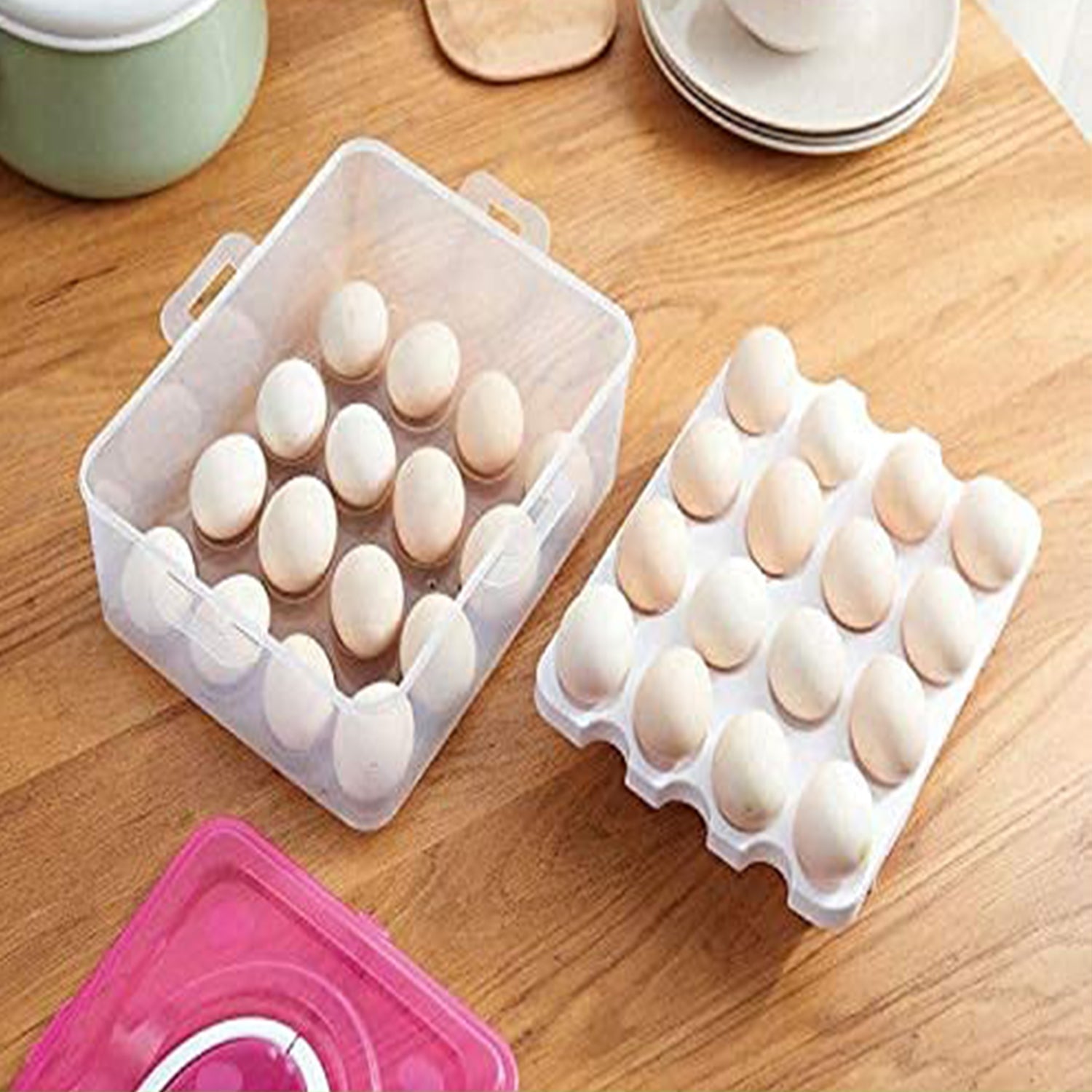 5725 2layer 32 Grid Egg Tray With Lid Egg Carrier Holder For Refrigerator Camping Food Storage Container With Handle (1 Pc ) Wukusy