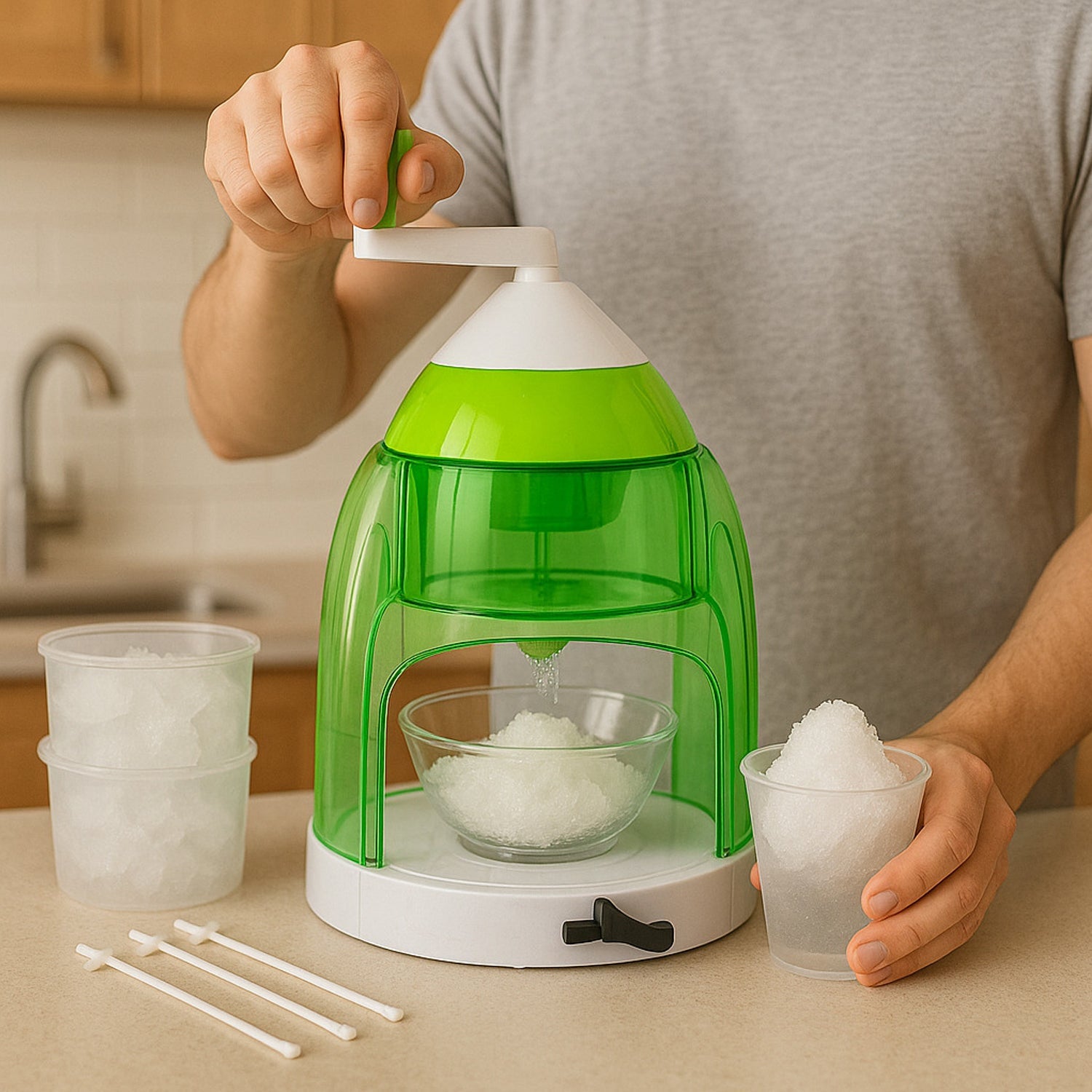 Manual Ice Crusher  Snow Cone Maker With Hand Crank Wukusy
