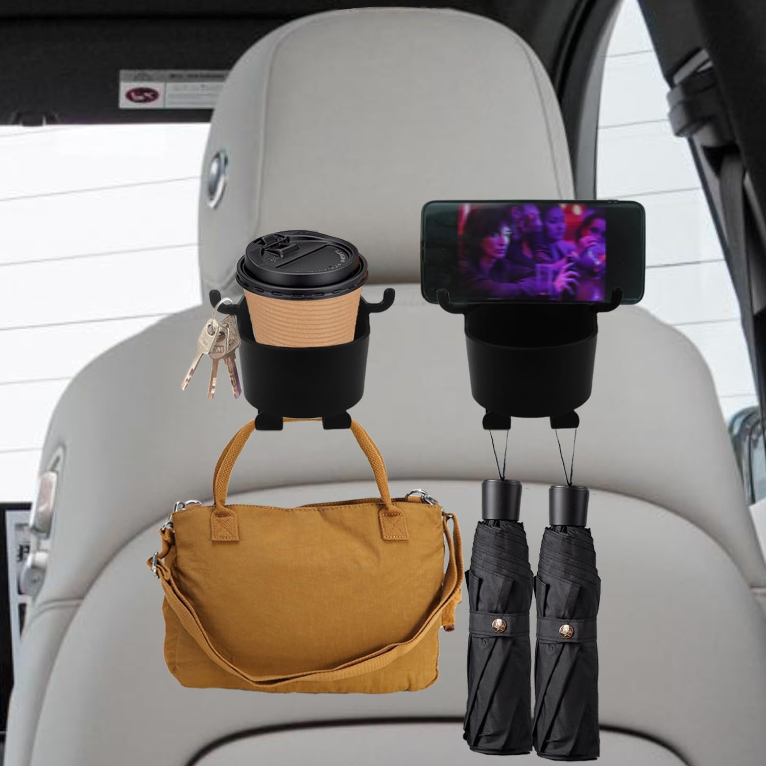 8548 Car Headrest Backseat Organizer 3 In 1 Automotive Cell Phone Drink Cupholder Adapter With Headrest Hooks For Kids And Adults Multifunctional Storage For Car Travel Accessories Wukusy