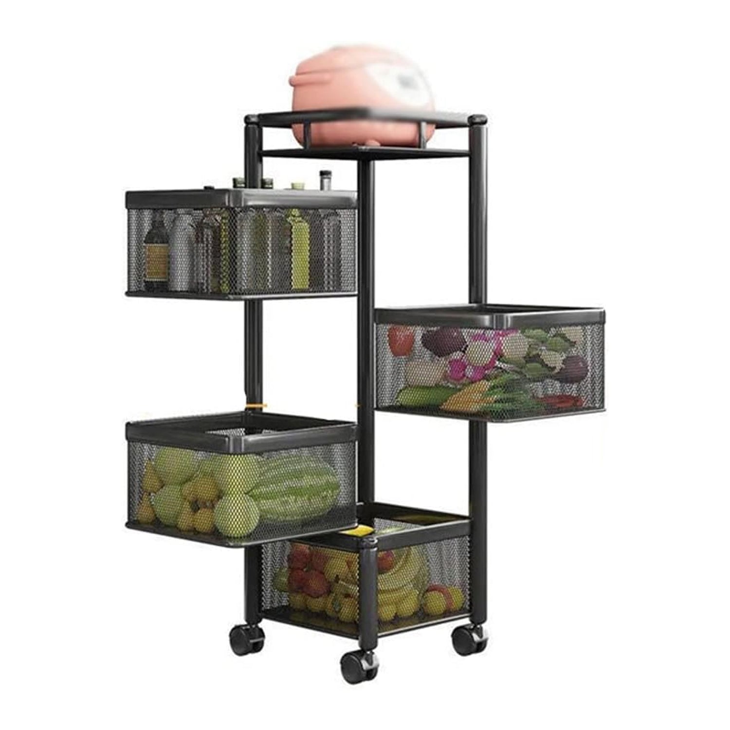 Metal High Qaulity Kitchen Trolley Kitchen Organizer Items And Kitchen Accessories Items For Kitchen Rack Square Design For Fruits  Vegetable Onion Storage Kitchen Trolley With Wheels (4 Layer  3 Layer) Wukusy