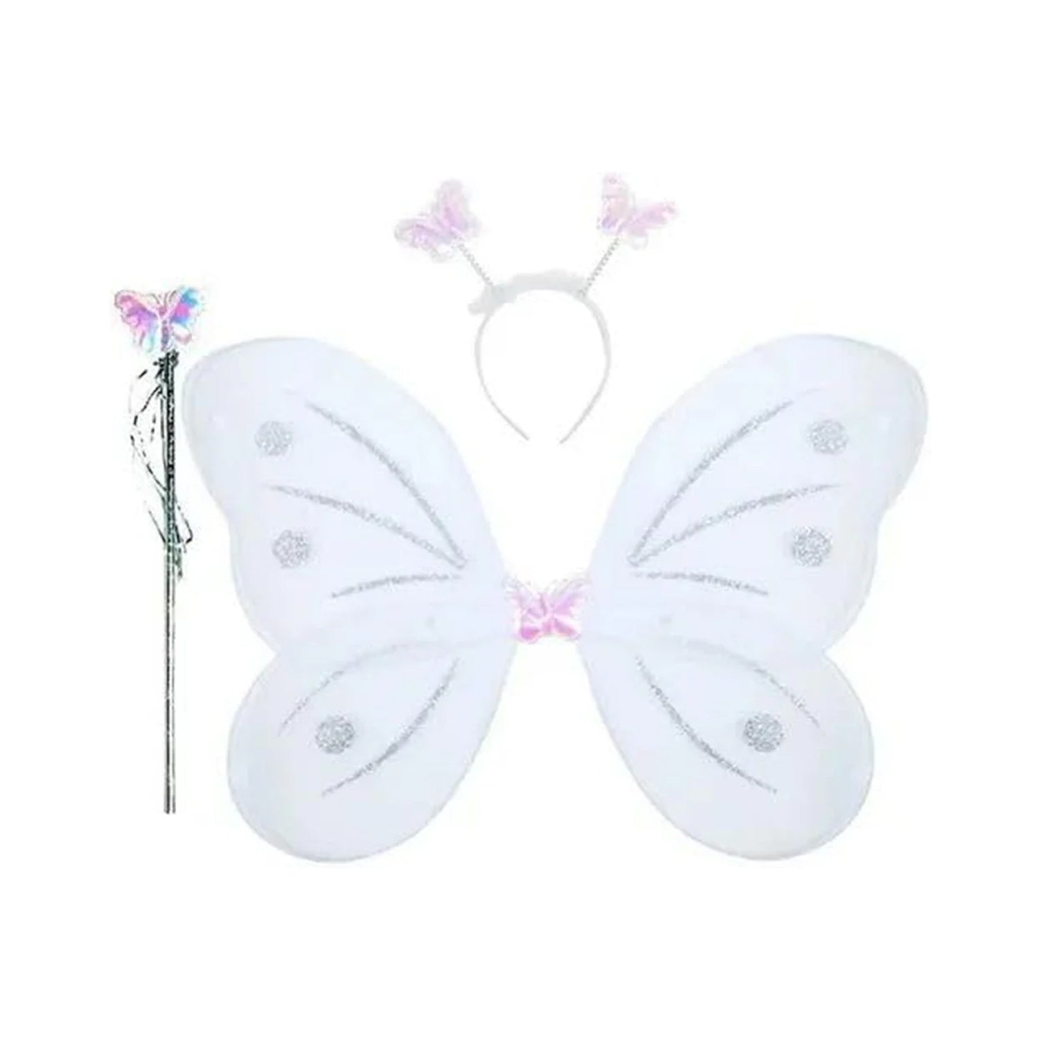3293 Baby Girls Fairy Nylon Butterfly Wings Costume Butterfly Fairy Angel Wing Wand And Hairband Multi- Color For Party (1pc) Wukusy