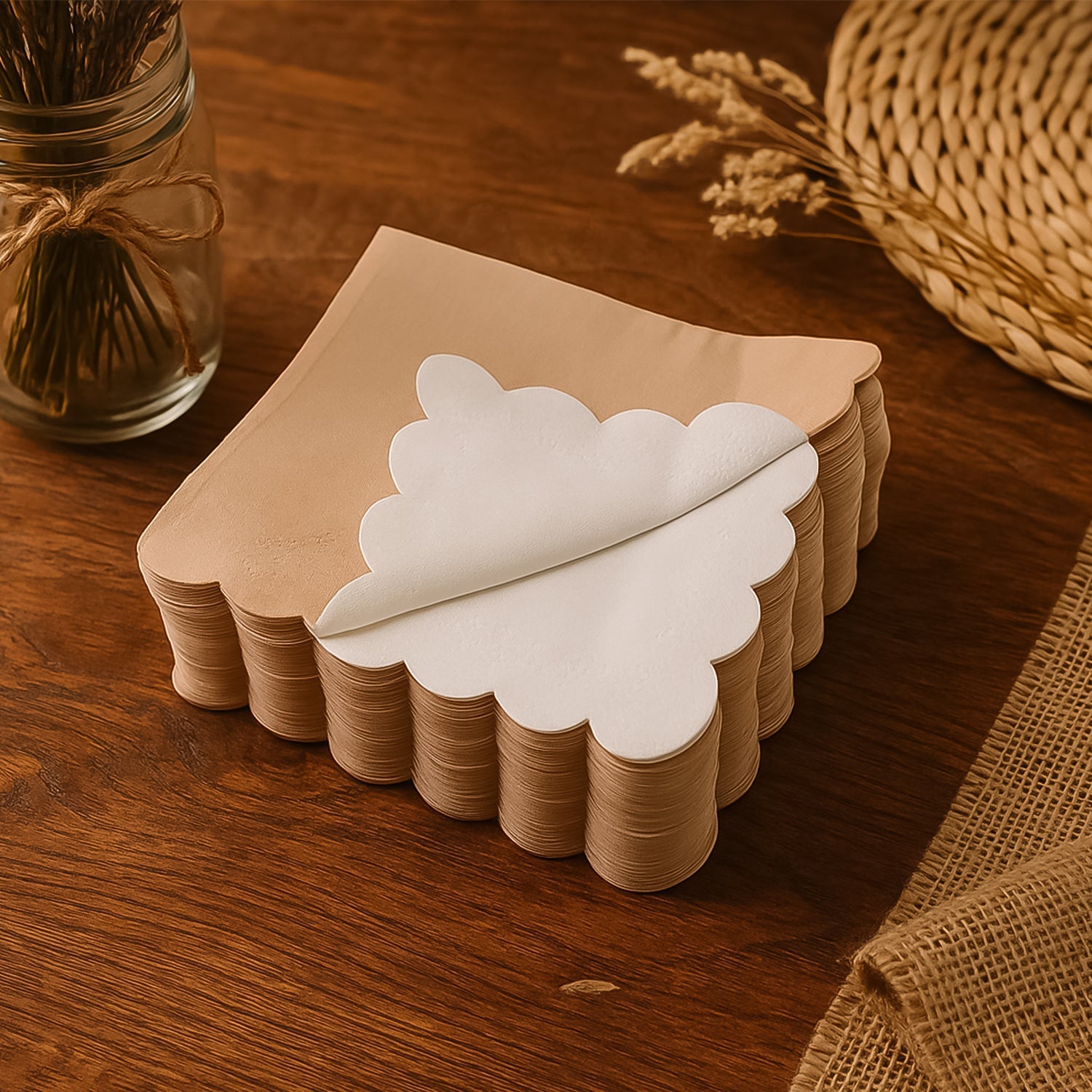 Disposable Scalloped Edge Tissue Napkins Set (120 Pc) Wukusy