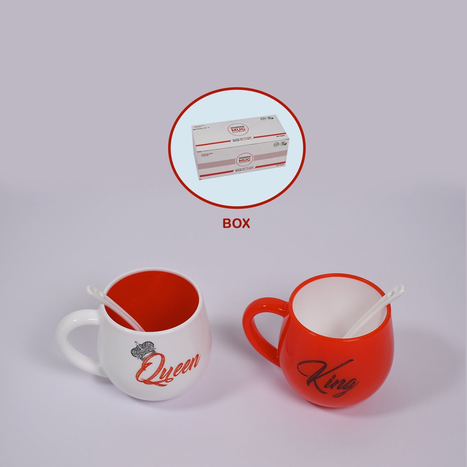 4764 King  Queen Printed Couple Matching Coffeetea Plastic Coffee Mug (300ml Set Of 2) Wukusy