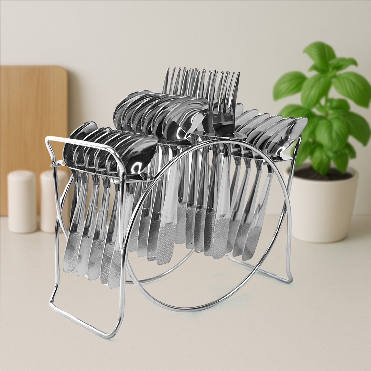 Stainless Steel Cutlery Set With Elegant Storage Stand (24 Pc) Wukusy