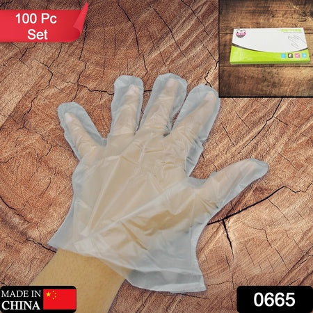 0665 Large Size Plastic Transparent Disposable Clear Plastic Hand Gloves For Home Kitchen Hotels Hospitals Clinics Beauty Parlor Saloons (100 Pcs) Wukusy