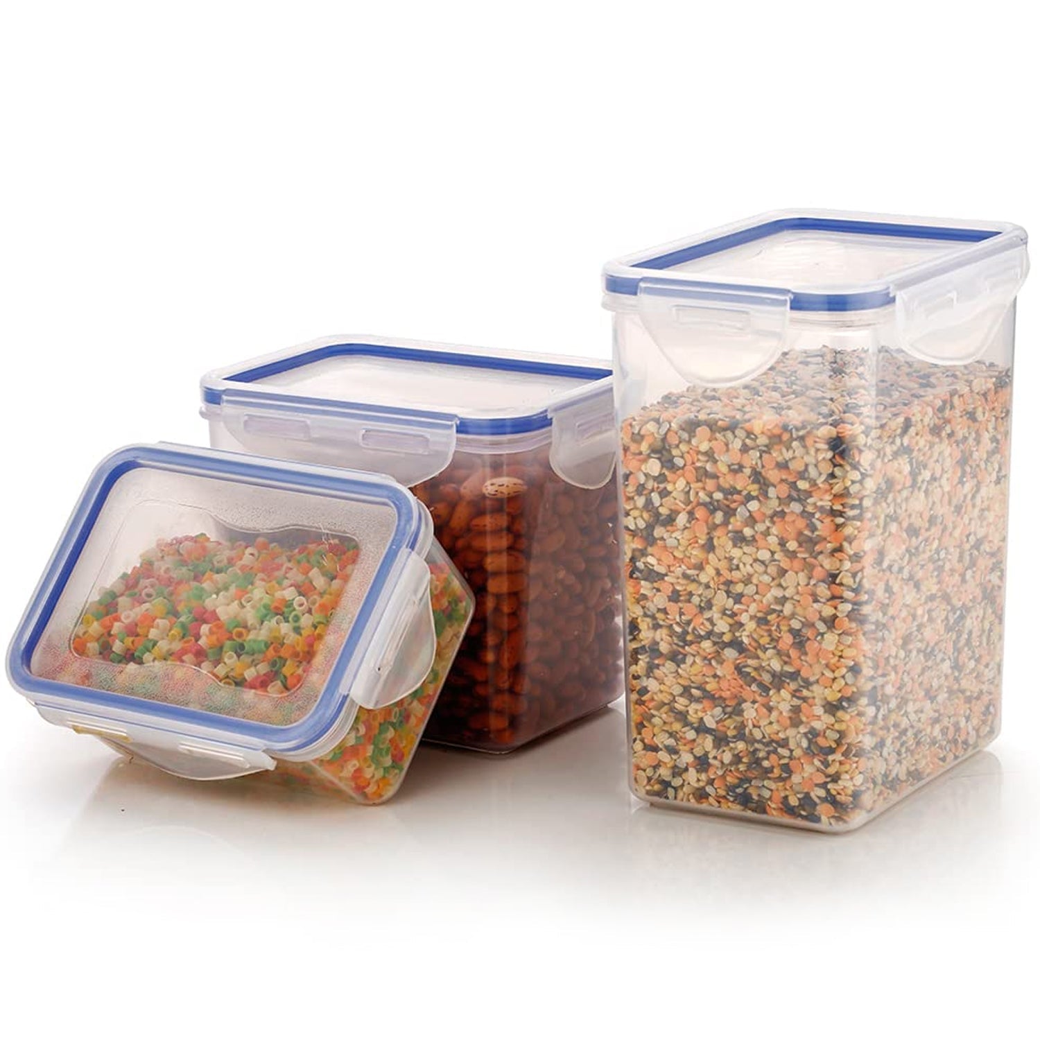 5827 Rectangle Abs Airtight Food Storage Containers With Leak Proof Locking Lid Storage Container Set Of 3 Pc (Approx Capacity 500ml1000ml1500ml Transparent) Wukusy
