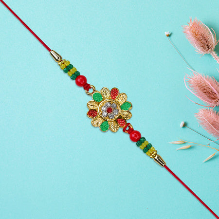 Floral Designer Rakhi With Multicolor Beads Wukusy