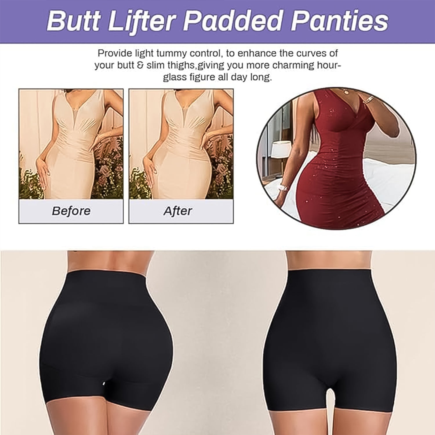 Womens Butt Lifter Padded Underwear Hip Pads Body Shaper Control Knickers Hip Pad (1 Pc  Large) Wukusy