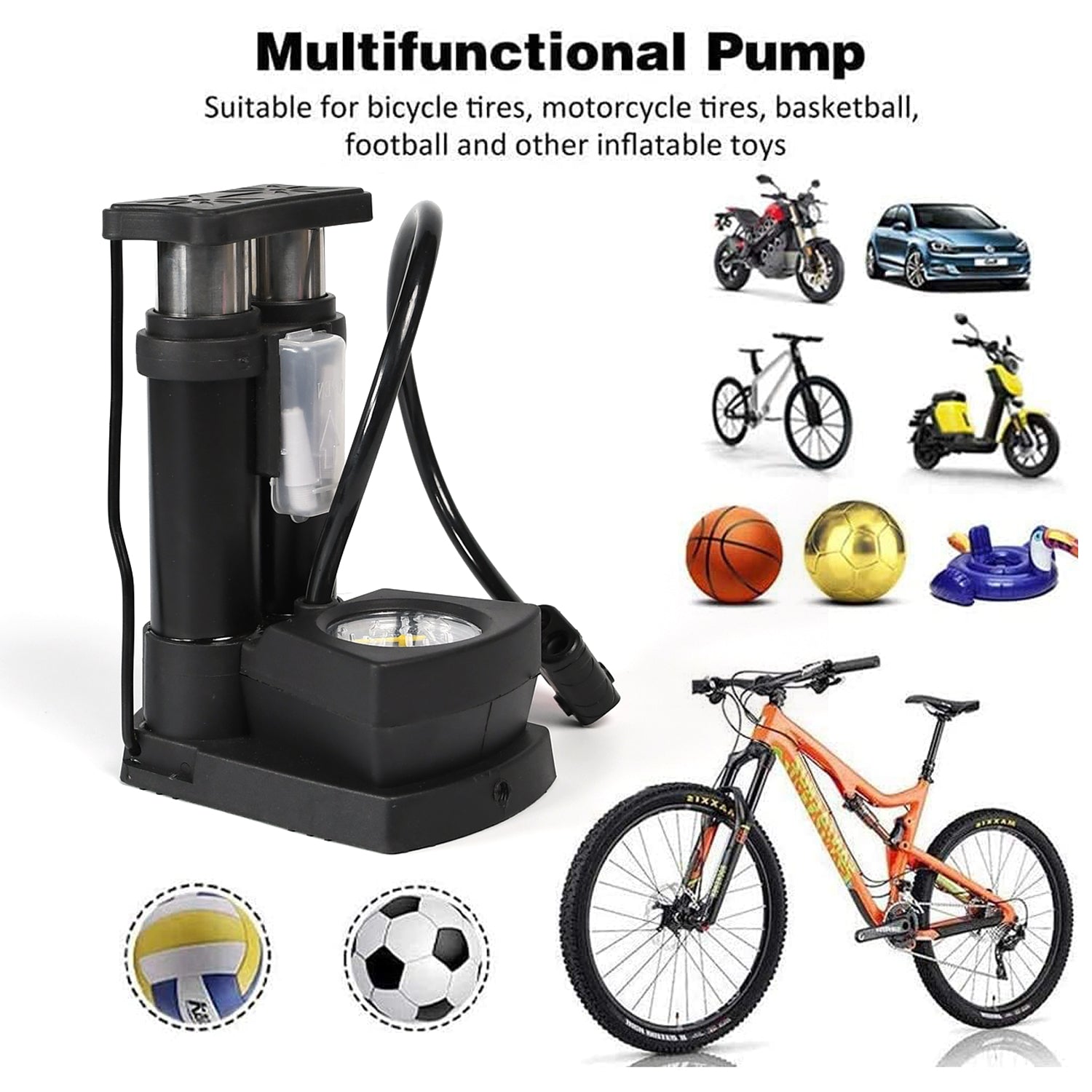 0533 Portable Mini Bike Pumpcycle Pump Foot Activated With Gauge Floor Bicycle Pump  Cycle Pump Wukusy
