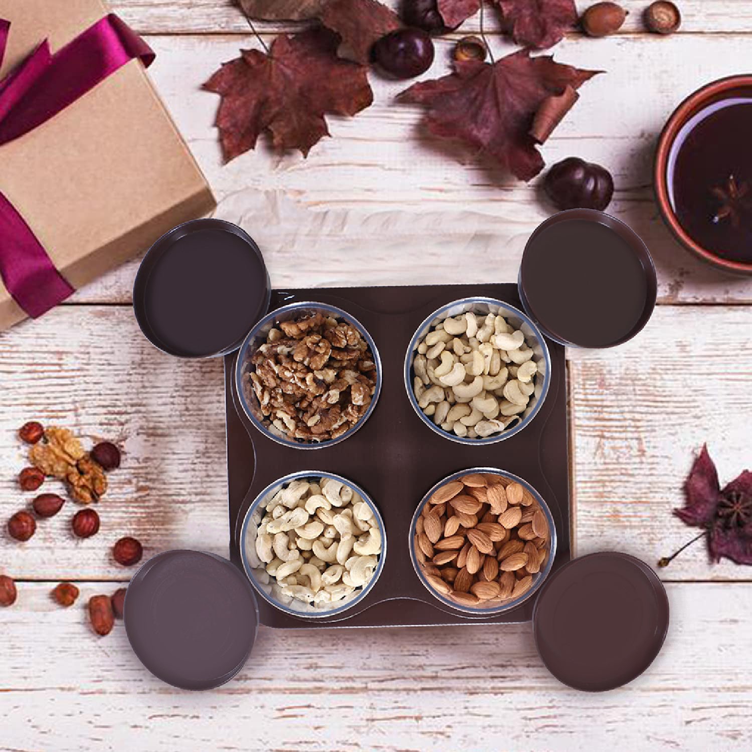 5550 Airtight Plastic 4 Pc Storage Container Set With Tray Dry Fruit Plastic Storage Container Tray Set With Lid  Serving Tray For Kitchen Wukusy