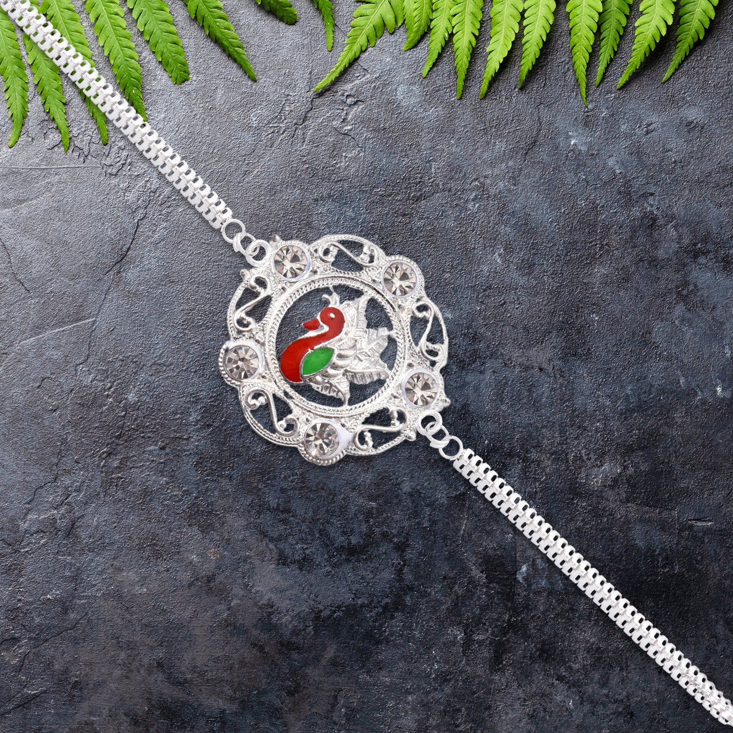 Peacock Design Stone Rakhi Wukusy