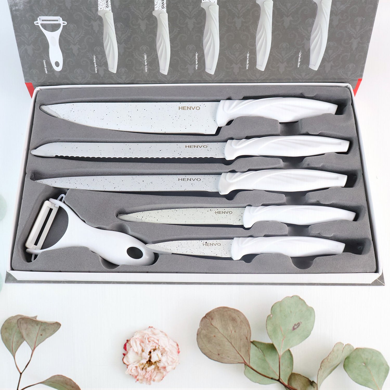 Marble Coated Stainless Steel Kitchen Knife Set (6 Pc) Wukusy