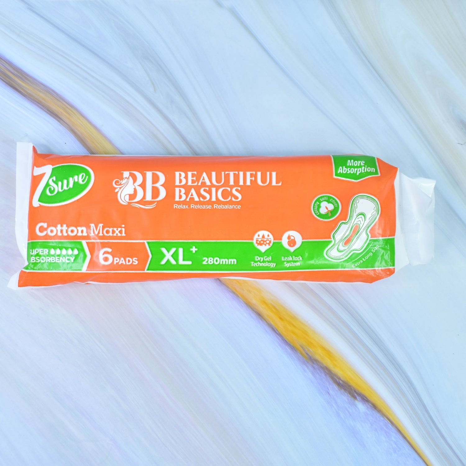 Beautiful Basics Orange Cotton Maxi Sanitary Pads Xl+ 280mm Pack Of 6 Pads Wukusy