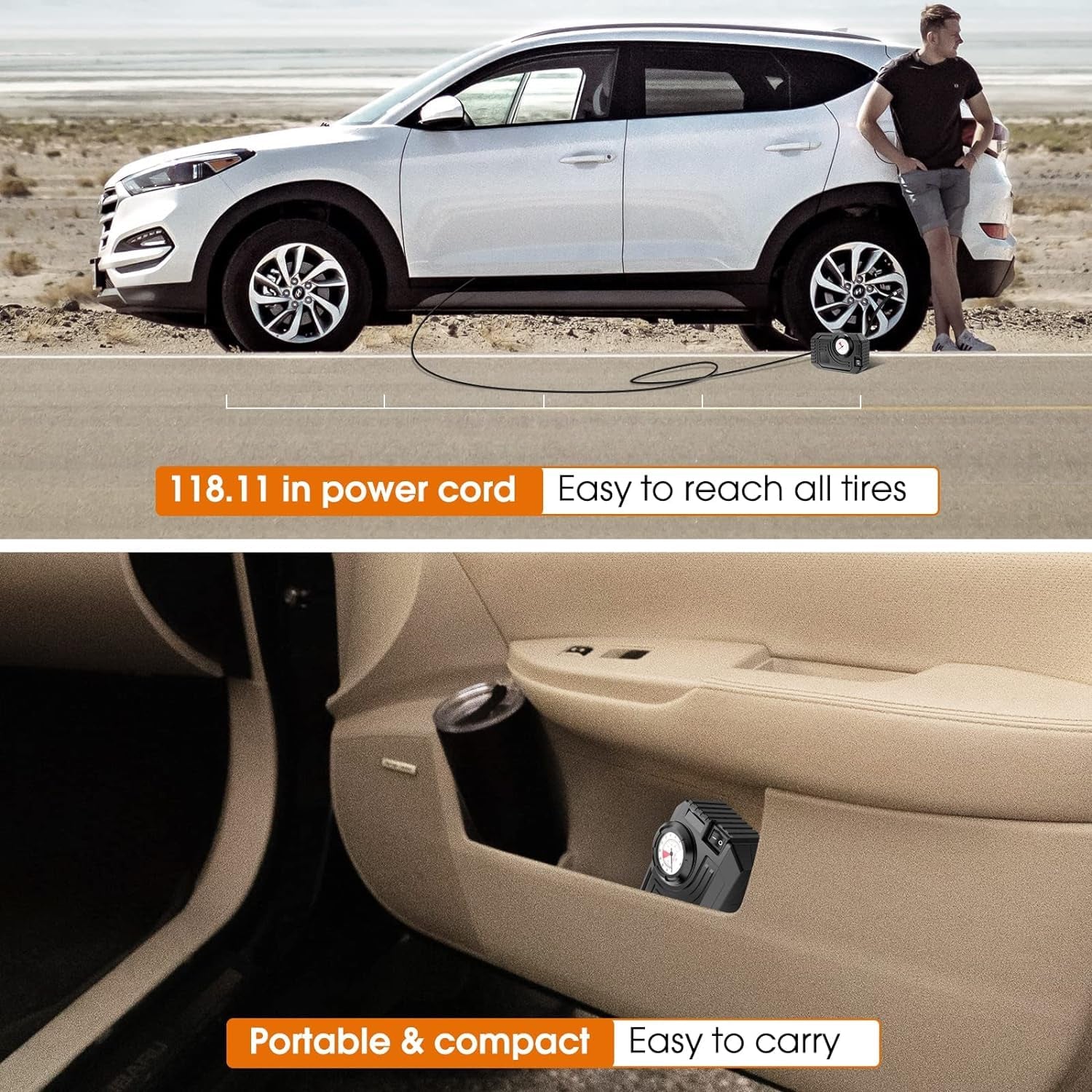 7586 Tire Inflator Portable Air Compressor 12v Small Air Pump For Car Tires Bicycle Balloons Cars Bike Bicycles And Other Inflatables With Led Light (12v) Wukusy