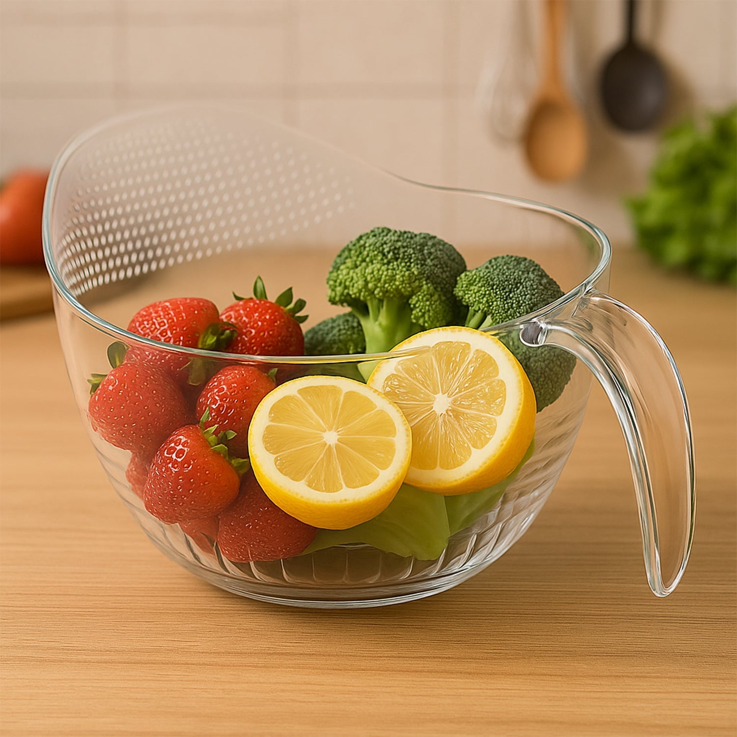 Supermom Multipurpose Transparent Plastic Bowl  Basket With Handle (1 Pc) Wukusy