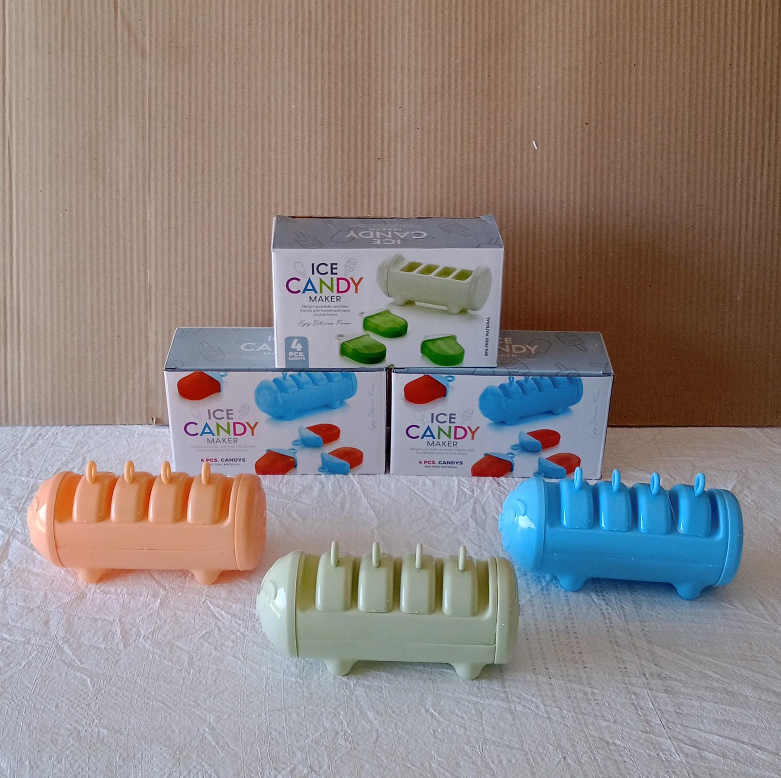 5596 Cartoon Shape Mold Ice Candy Popsicle Mold Ice Plastic Ice Candy Maker Kulfi Maker Molds Set With 4 Cups (1 Pc  Multicolor) Wukusy