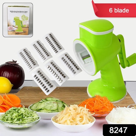 8247 6 In 1 Multi Functional Vegetable Cutter  Slicer Hand Machine Cutting Slice Cut Thick Cut Silk All In One Vegetable Chopper Cutter  Slicing Cutter Barrel - Vegetable Grater With 6 Removable Blades Wukusy