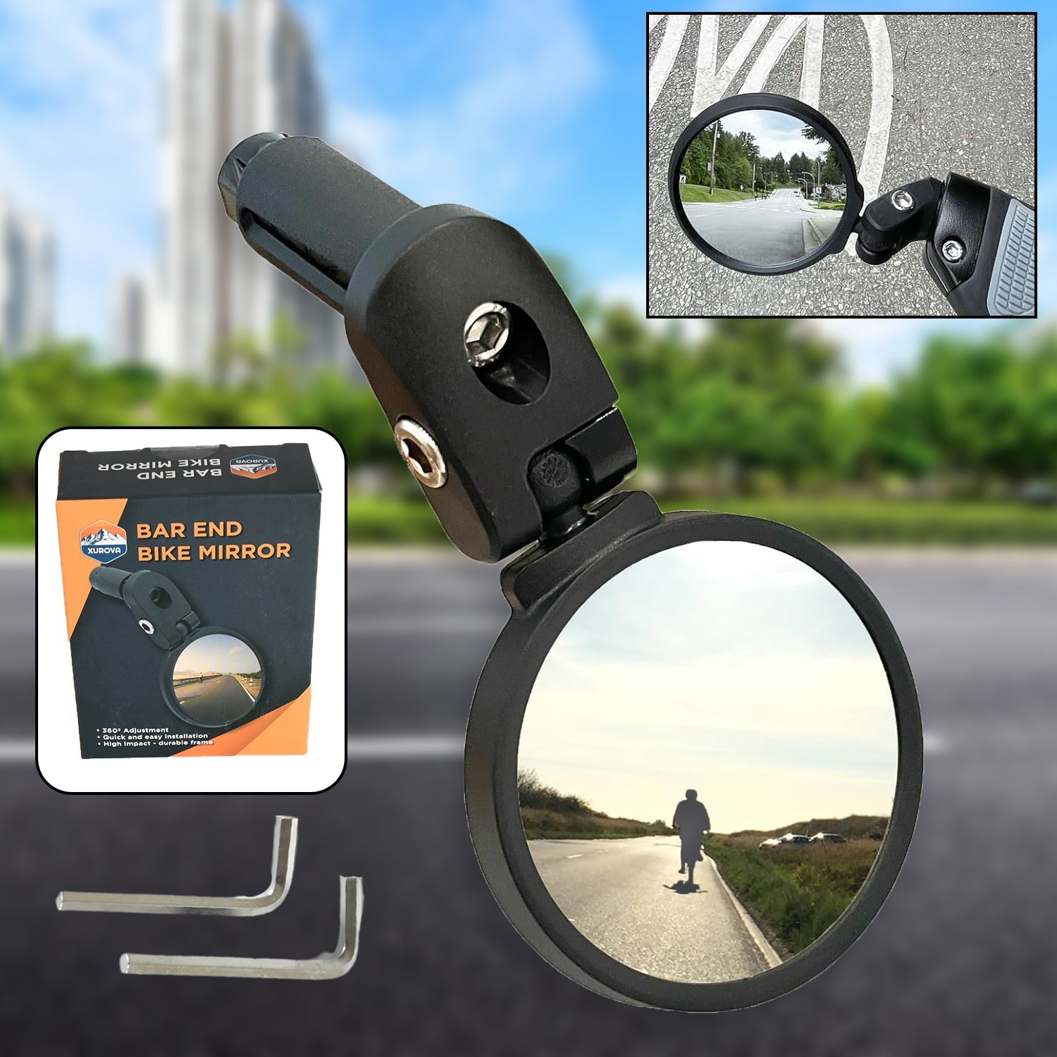 8505 Bar End Bike Mirror Safe Rearview Mirror 360 Rotatable  Foldable Safety Bicycle Rear View Mirror Mirror Durable Bike Mirror (1 Pc) Wukusy
