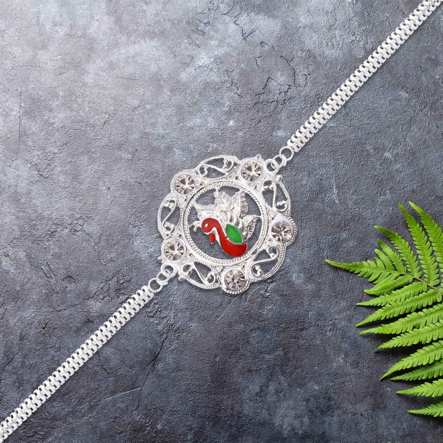 Peacock Design Stone Rakhi Wukusy