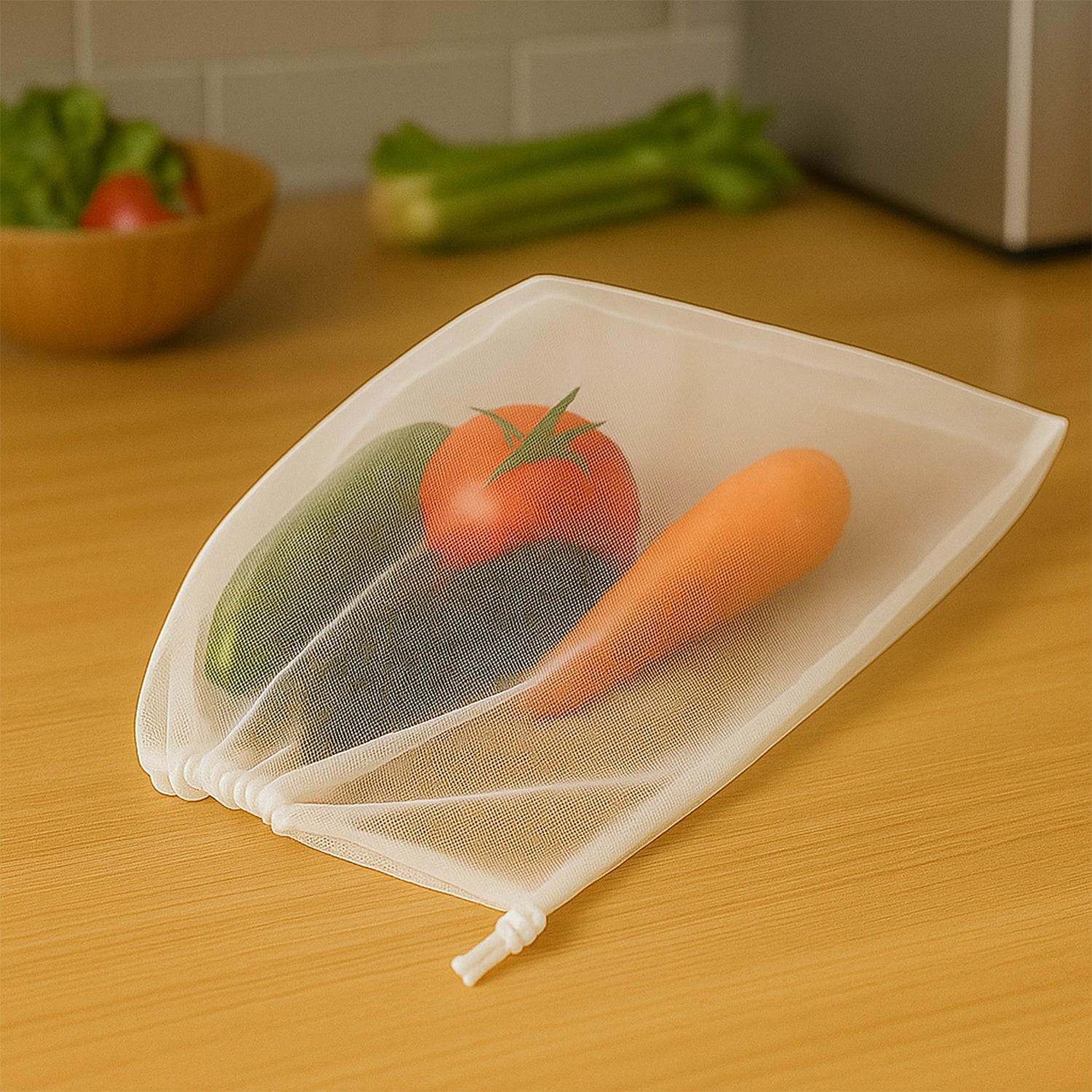 Reusable Transparent Drawstring Mesh Storage Bag (1 Pc) Wukusy