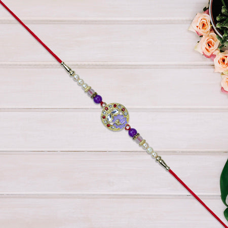 Elegant Ganesh Rakhi With Pearl And Purple Beads Wukusy
