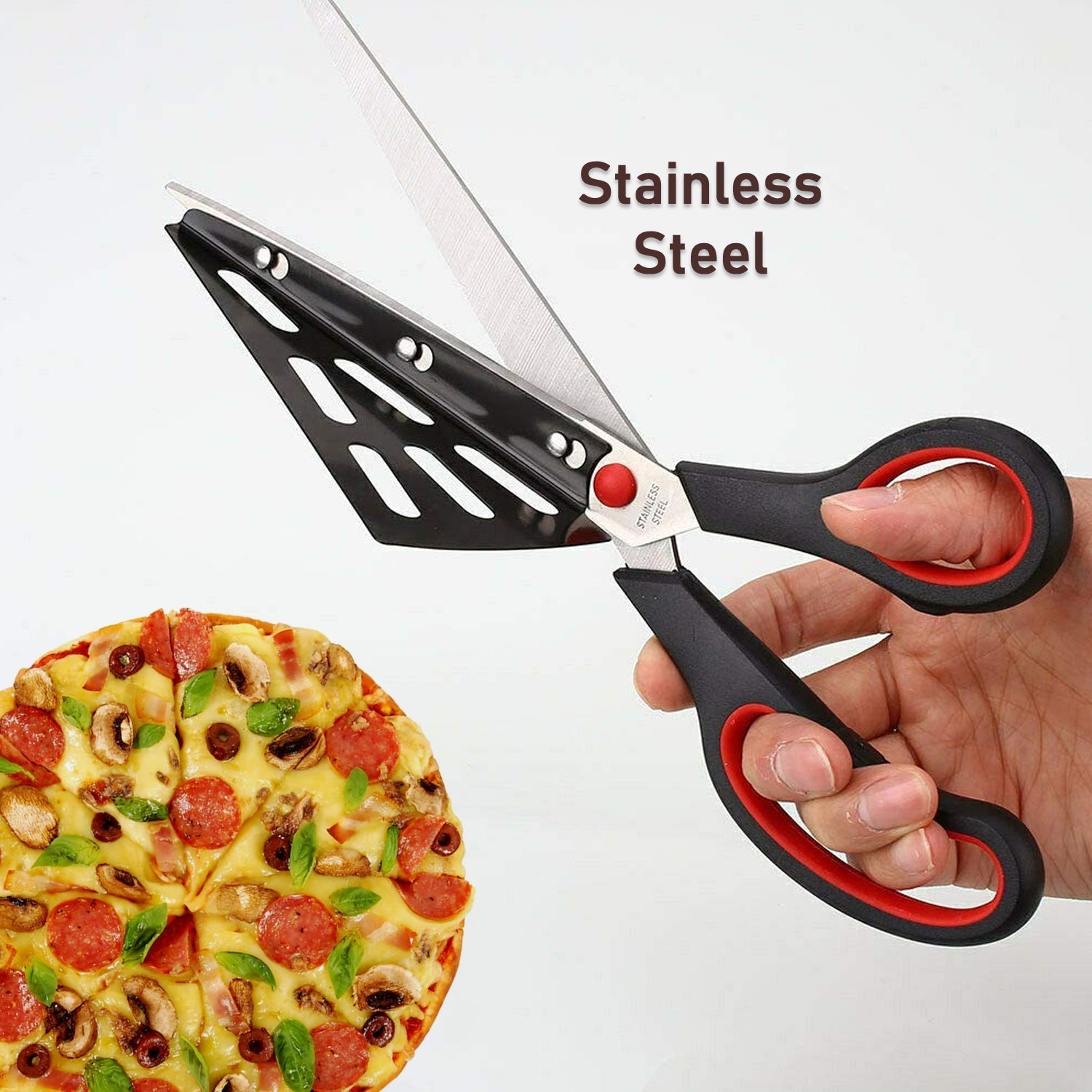 Stainless Steel Pizza Cutter Scissors Plastic Handle With Removable Spatula Wukusy