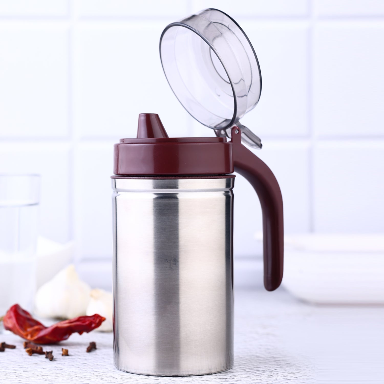 8126 Oil Dispenser Stainless Steel With Small Nozzle 500ml Oil Container. Wukusy
