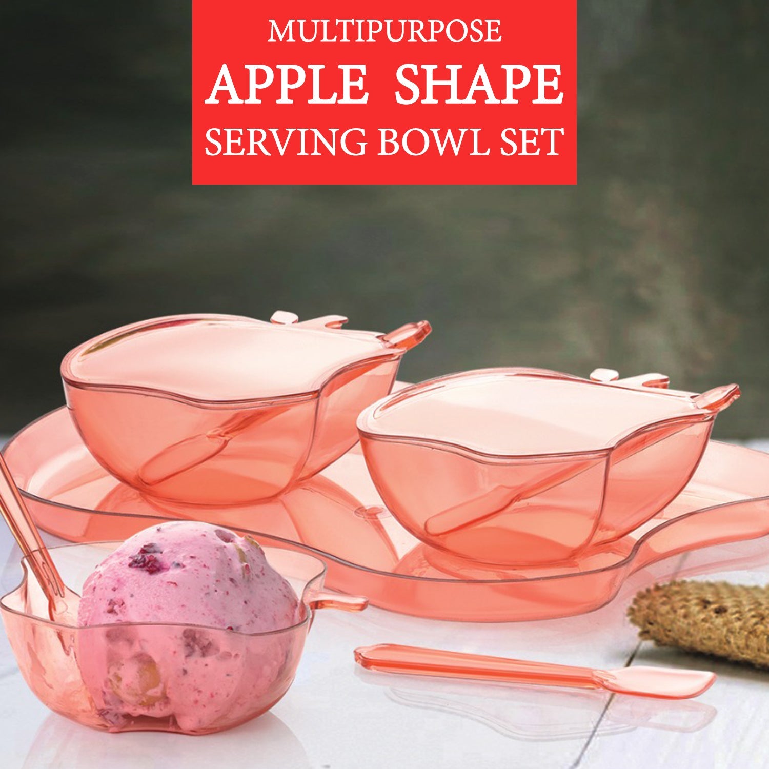 2969 Apple Shape 2piece Serving Set Of Bowl With Spoon  Tray. Dinnerware Serving Snacks  Pickle Wukusy