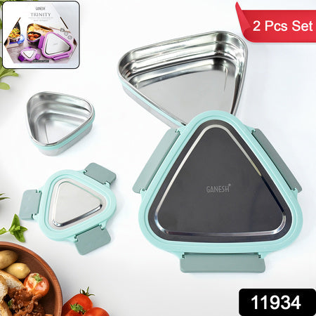 Ganesh Trinity 2-piece Stainless Steel Triangle Lunch Box Set Wukusy