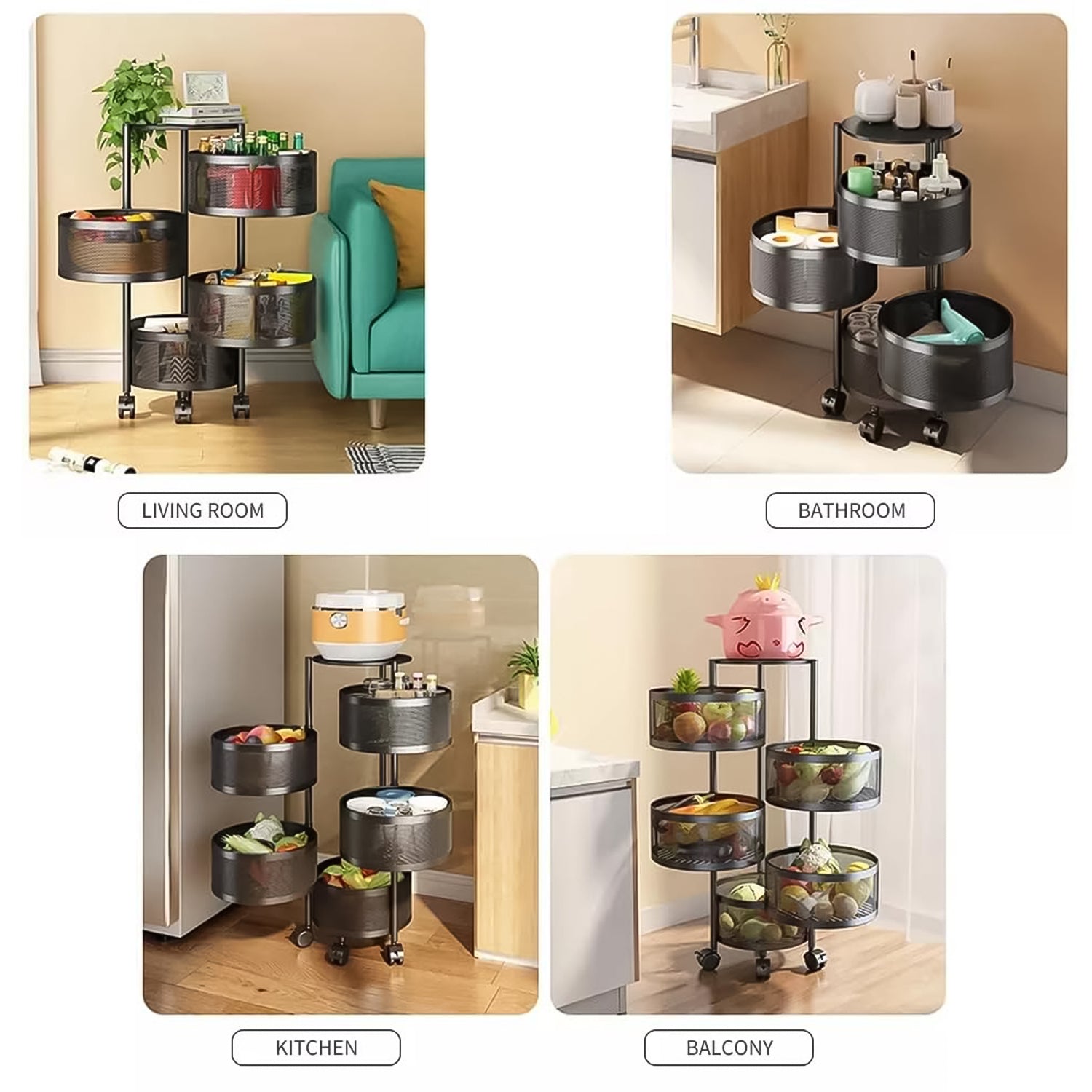 Metal Round High Quality Kitchen Trolley With Wheels (3 Layer  1 Pc) Wukusy