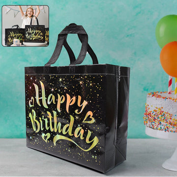 Birthday Gift Bag With Gold Shiny Stars Reusable Party Gift Bags (1 Pc) Wukusy
