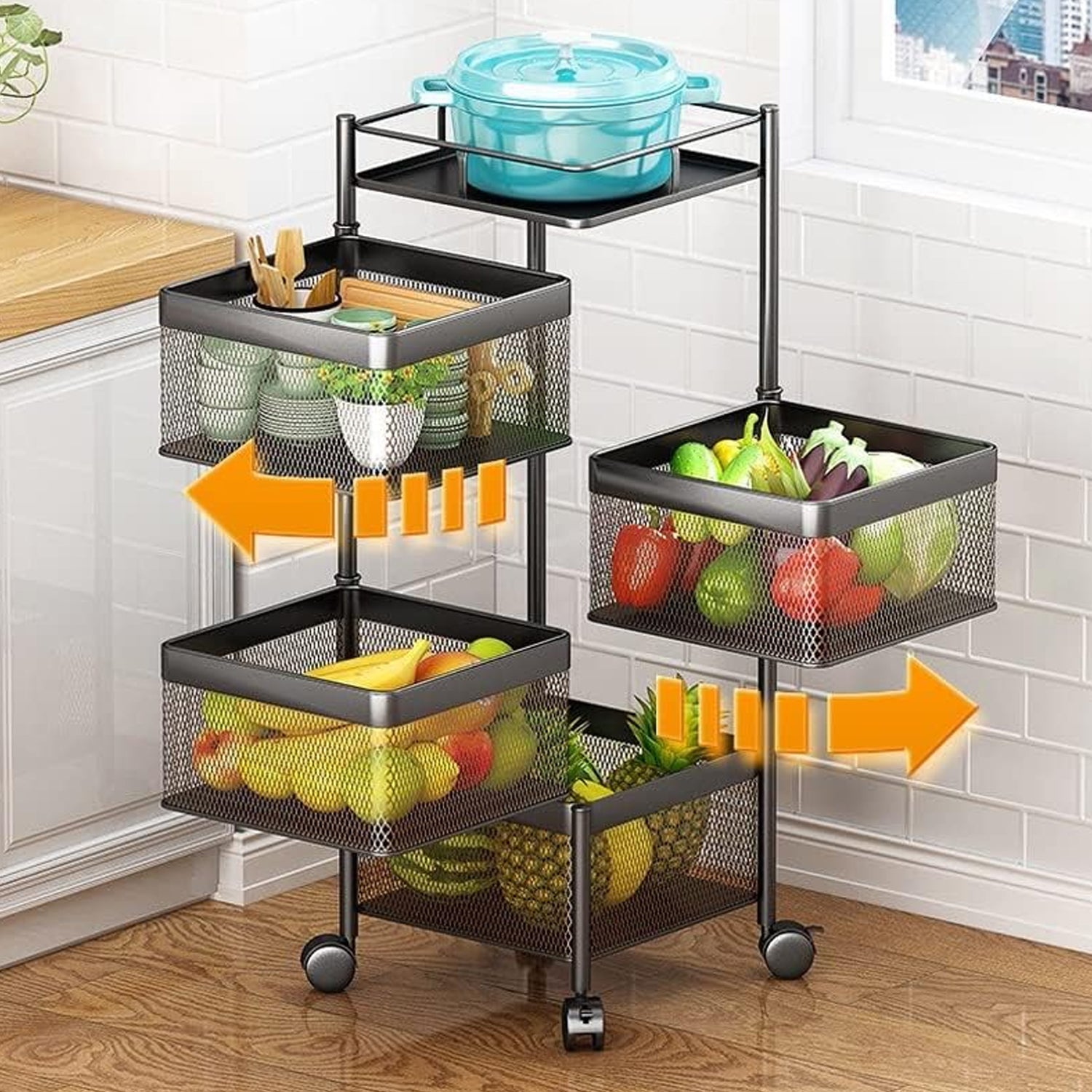 Metal High Qaulity Kitchen Trolley Kitchen Organizer Items And Kitchen Accessories Items For Kitchen Rack Square Design For Fruits  Vegetable Onion Storage Kitchen Trolley With Wheels (4 Layer  3 Layer) Wukusy