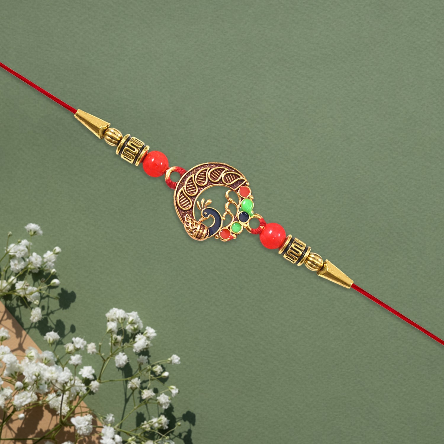 Elegant Round Peacock Design Rakhi Wukusy